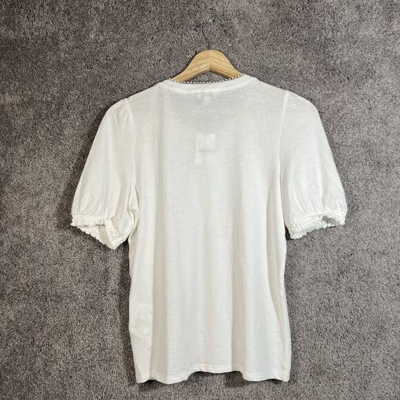 J. Crew Lace Trim Short Sleeve Top Women’s White Half Button Blouse Size XS - Picture 2 of 12